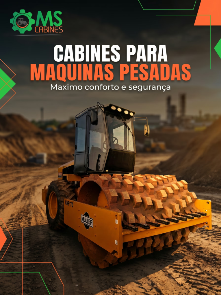 cabine para pá-carregadeira fabricada pela MS Cabines em obra